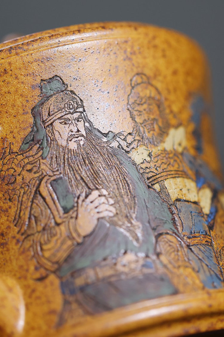 东盟紫砂行业领军人物新作【五虎上将套组】陶刻圣手—国礼艺术家(高级)（储国峰）_____原矿极品黄金砂柴烧 230cc