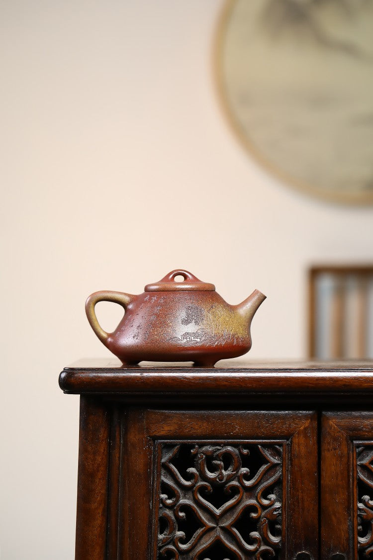 崖柏木柴烧窑宝作品【柴烧作品，自然落釉，每一把的发色都不一样】  东盟紫砂行业领军人物新作【子冶石瓢】