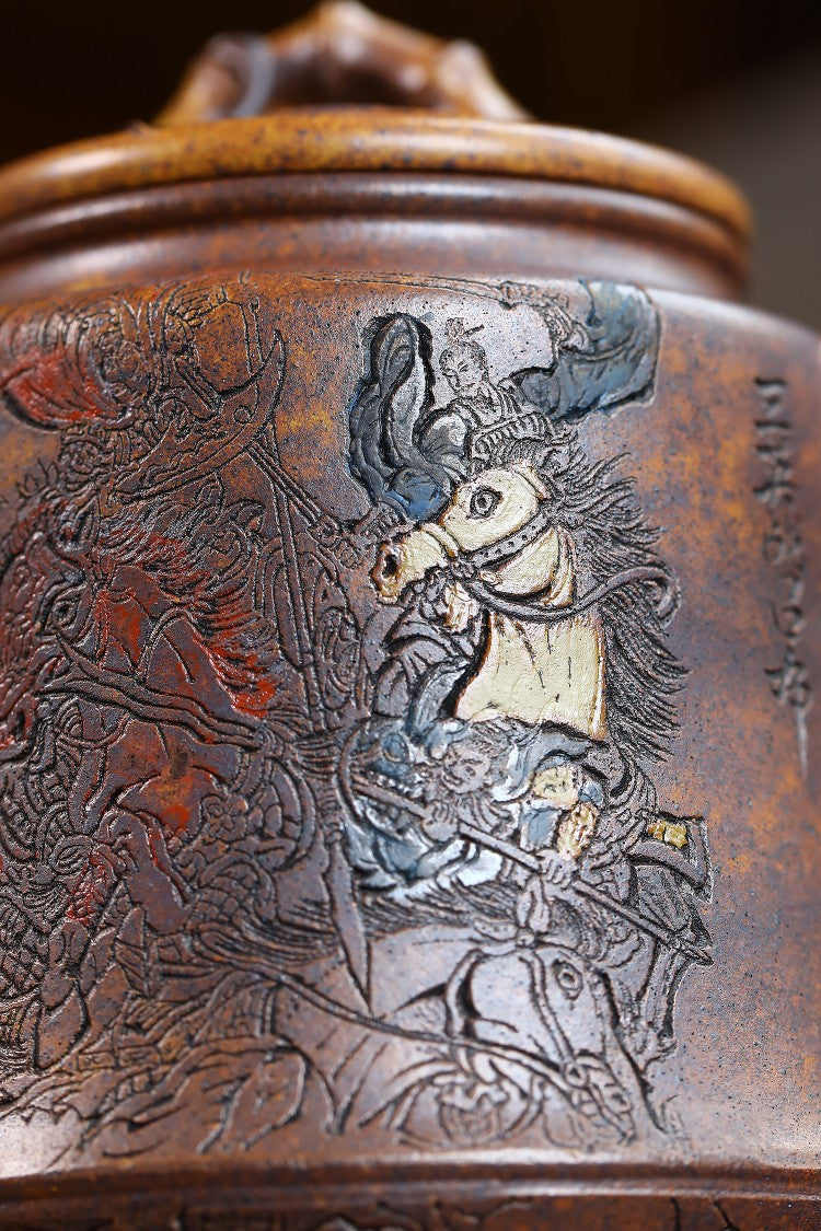 东盟紫砂行业领军人物新作【忠孝仁义五头茶具套组】 一壶一公杯一茶叶罐两主人杯 _____陶刻圣手—国礼艺术家(高级)（储国峰）