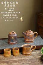 东盟紫砂行业领军人物新作【忠孝仁义五头茶具套组】 一壶一公杯一茶叶罐两主人杯 _____陶刻圣手—国礼艺术家(高级)（储国峰）