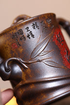 东盟紫砂行业领军人物新作【精卫填海套组】陶刻圣手—国礼艺术家(高级)（储国峰）_____原矿极品黄金砂柴烧 260cc