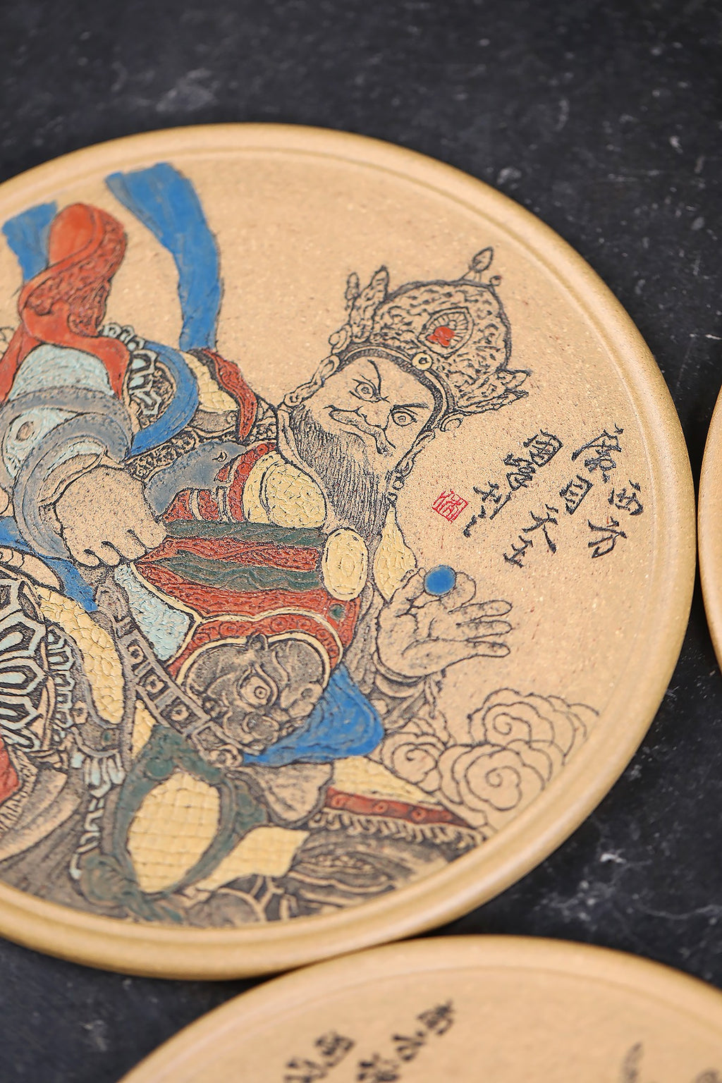 东盟紫砂行业领军人物新作【四大天王壶承.赏盘套组】 (一套4只) 陶刻圣手—国礼艺术家(高级)（储国峰）