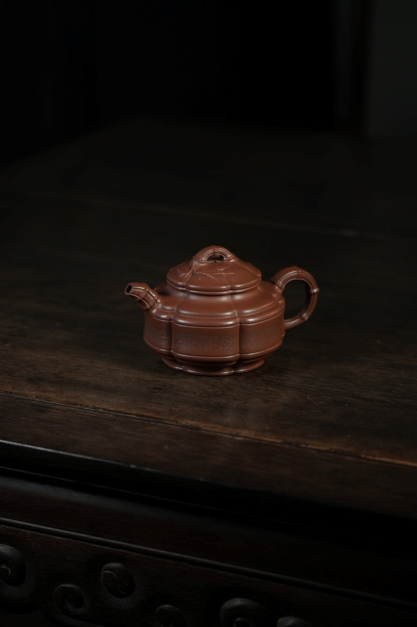 范大生嫡脉·江苏省大师范秀芳·紫砂臻品《六方隐角竹鼓壶》 ——原矿优质底槽清·300cc（入册款代表作）