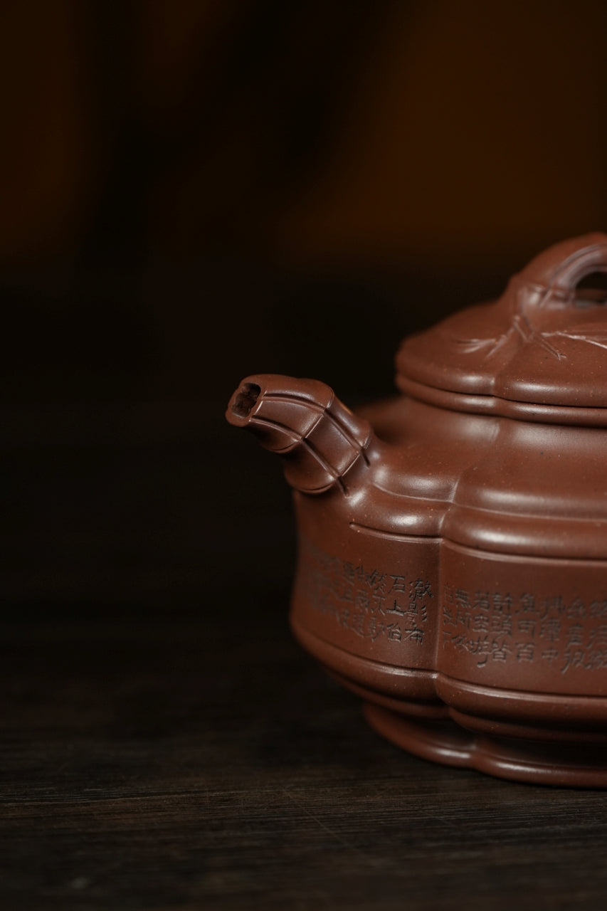 范大生嫡脉·江苏省大师范秀芳·紫砂臻品《六方隐角竹鼓壶》 ——原矿优质底槽清·300cc（入册款代表作）