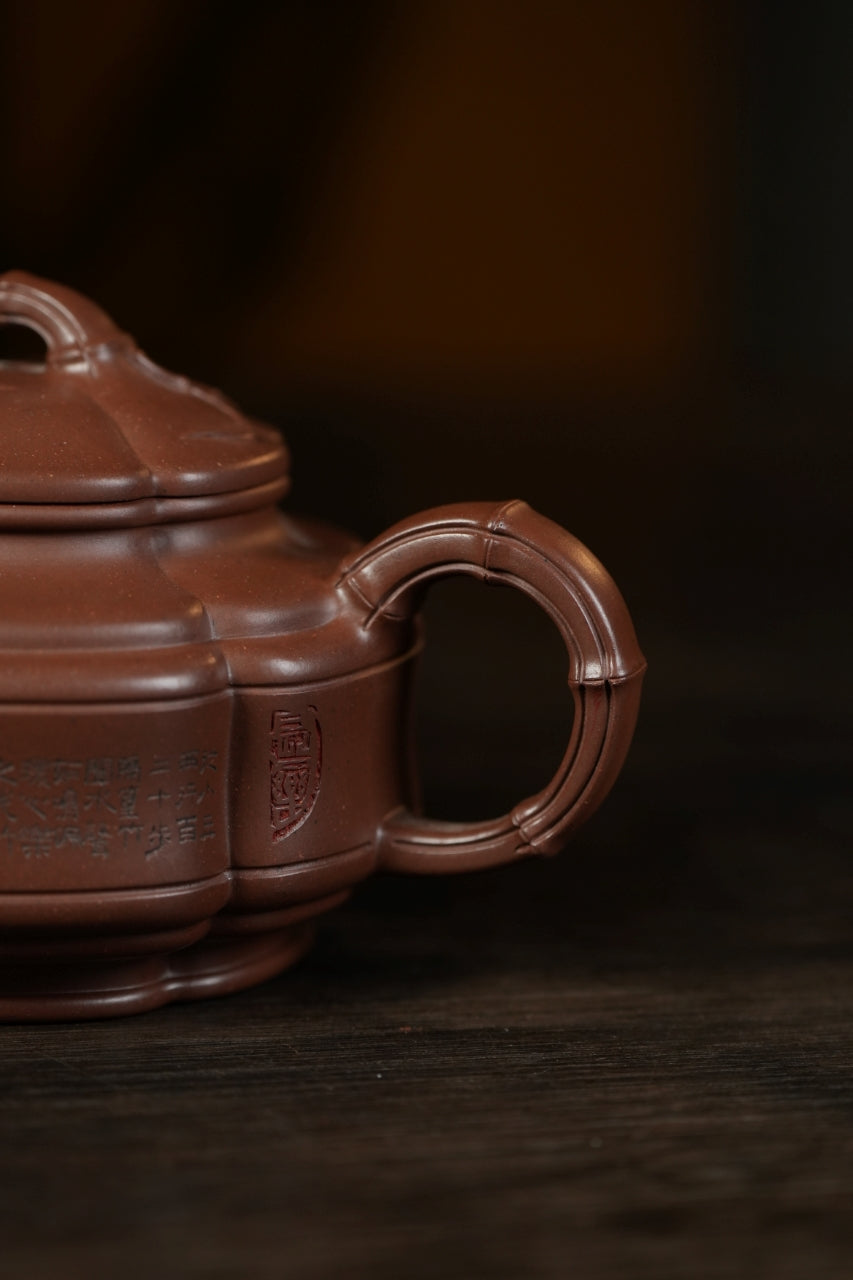 范大生嫡脉·江苏省大师范秀芳·紫砂臻品《六方隐角竹鼓壶》 ——原矿优质底槽清·300cc（入册款代表作）