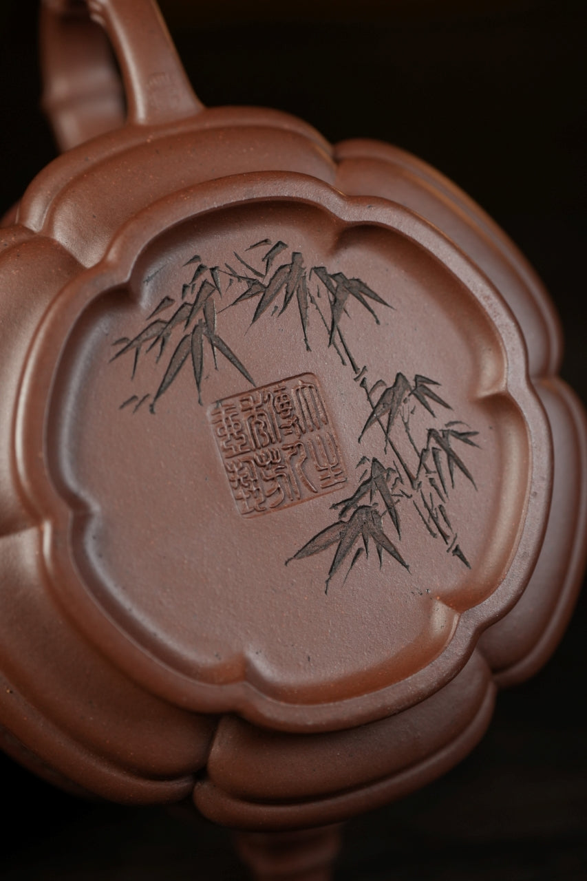 范大生嫡脉·江苏省大师范秀芳·紫砂臻品《六方隐角竹鼓壶》 ——原矿优质底槽清·300cc（入册款代表作）