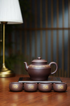 国匠臻藏 葛军大师·原创紫砂套组重器【线韵壶】，鼎级荣衔 业界标杆——原矿优质老紫泥 450cc