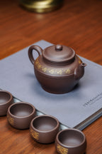 国匠臻藏 葛军大师·原创紫砂套组重器【线韵壶】，鼎级荣衔 业界标杆——原矿优质老紫泥 450cc