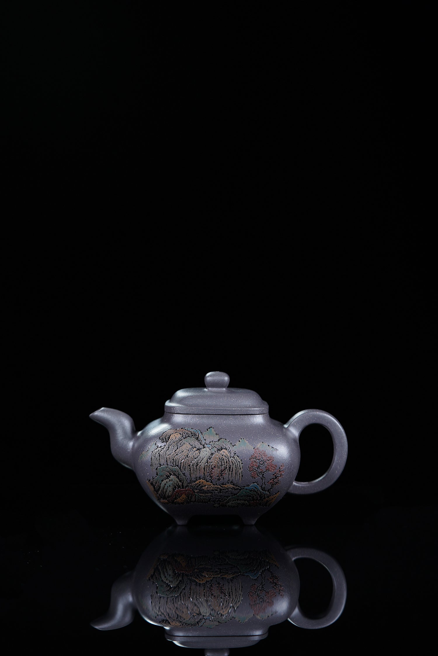 紫砂界彩刻山水标杆·李峰臻品《传炉壶》礼藏双绝 传世重器！  ——原矿优质天清泥·300cc