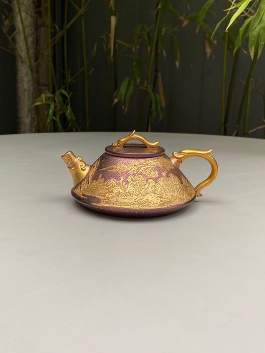 紫砂特色黄金紫晶贝壳烧【卧龙观山壶】与众不同的藏品！  ——原矿优质老紫泥·180cc ——著名紫砂艺术家·唐献超
