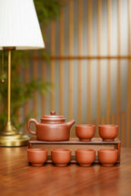 《德钟套组》一壶六杯六六大顺，金丝楠纹礼盒——原矿优质底槽清 220cc 杯子50cc ——著名紫砂艺术名家 赵平英 制