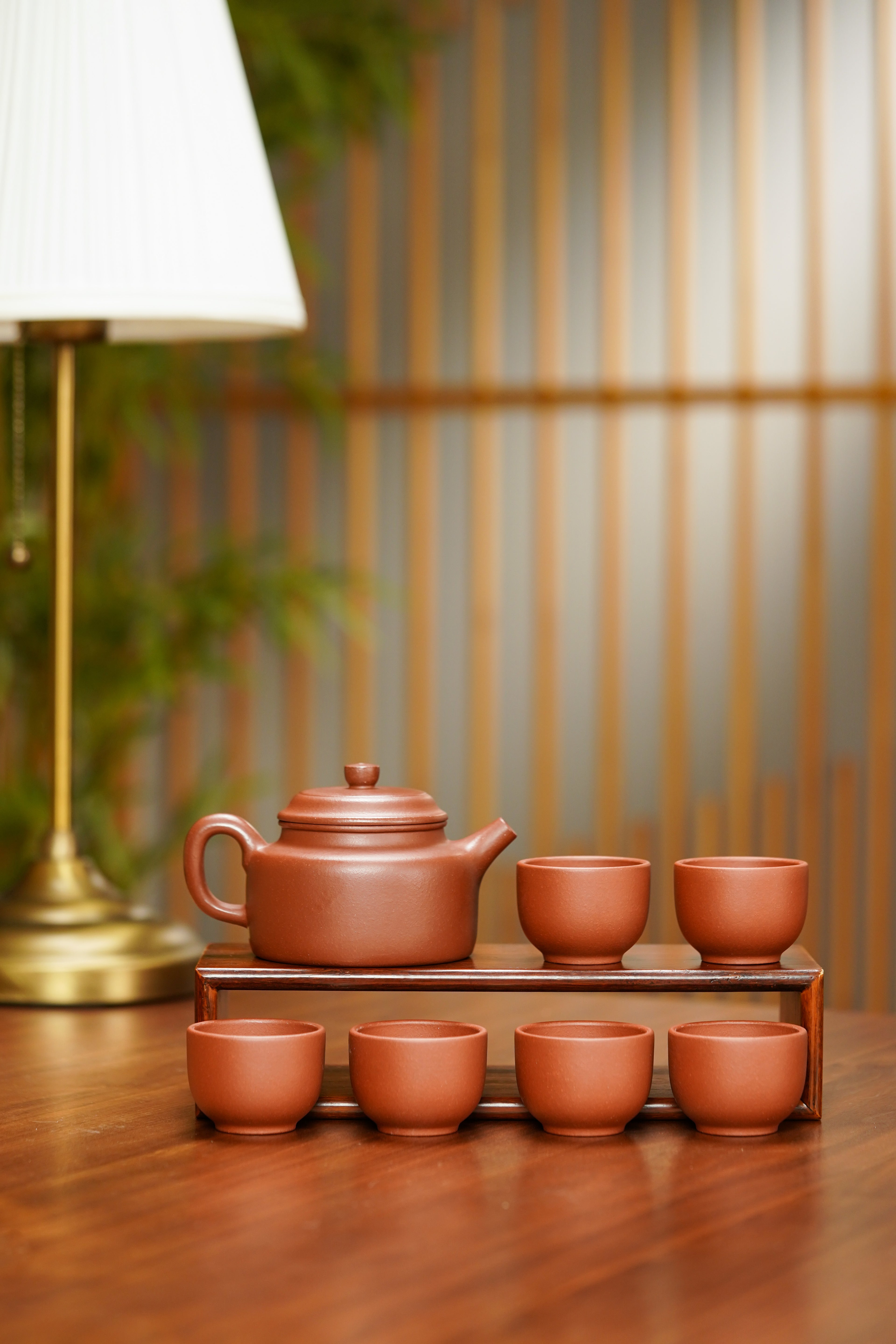 《德钟套组》一壶六杯六六大顺，金丝楠纹礼盒——原矿优质底槽清 220cc 杯子50cc ——著名紫砂艺术名家 赵平英 制