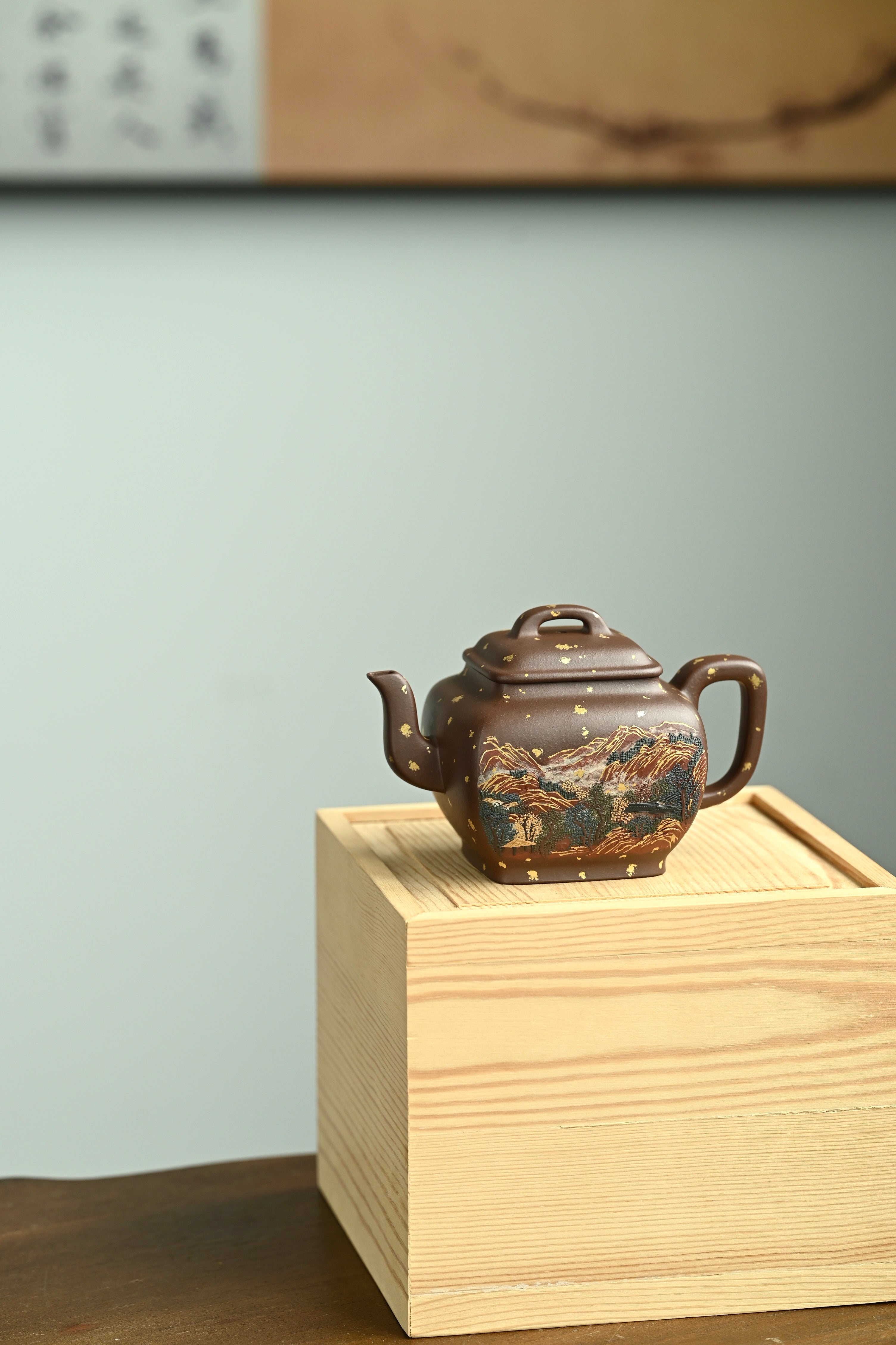 鸣远四方·万山红遍·全手工/六届全手工大赛一等奖高工施昌作品 容量330cc/原矿底槽清描金