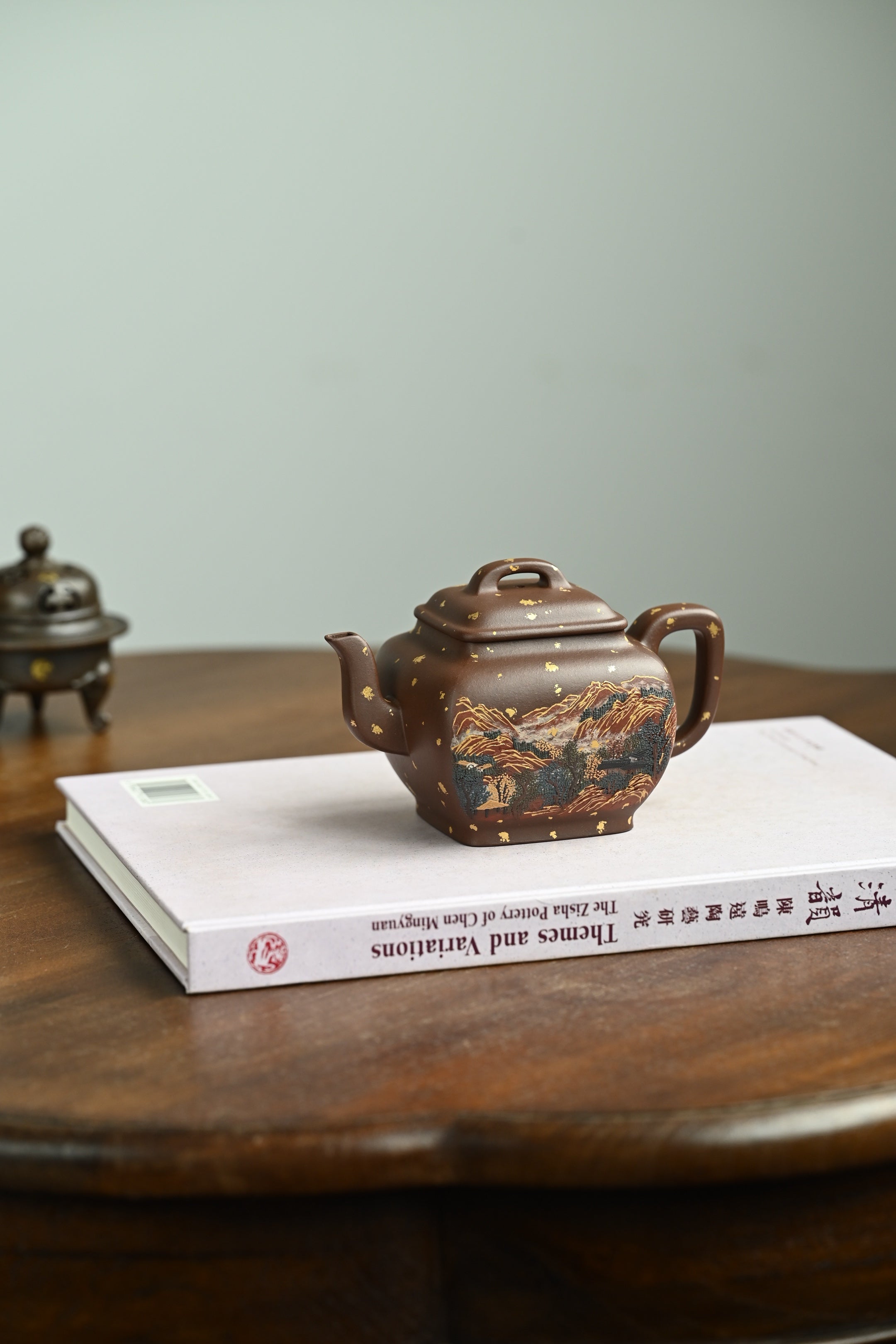 鸣远四方·万山红遍·全手工/六届全手工大赛一等奖高工施昌作品 容量330cc/原矿底槽清描金