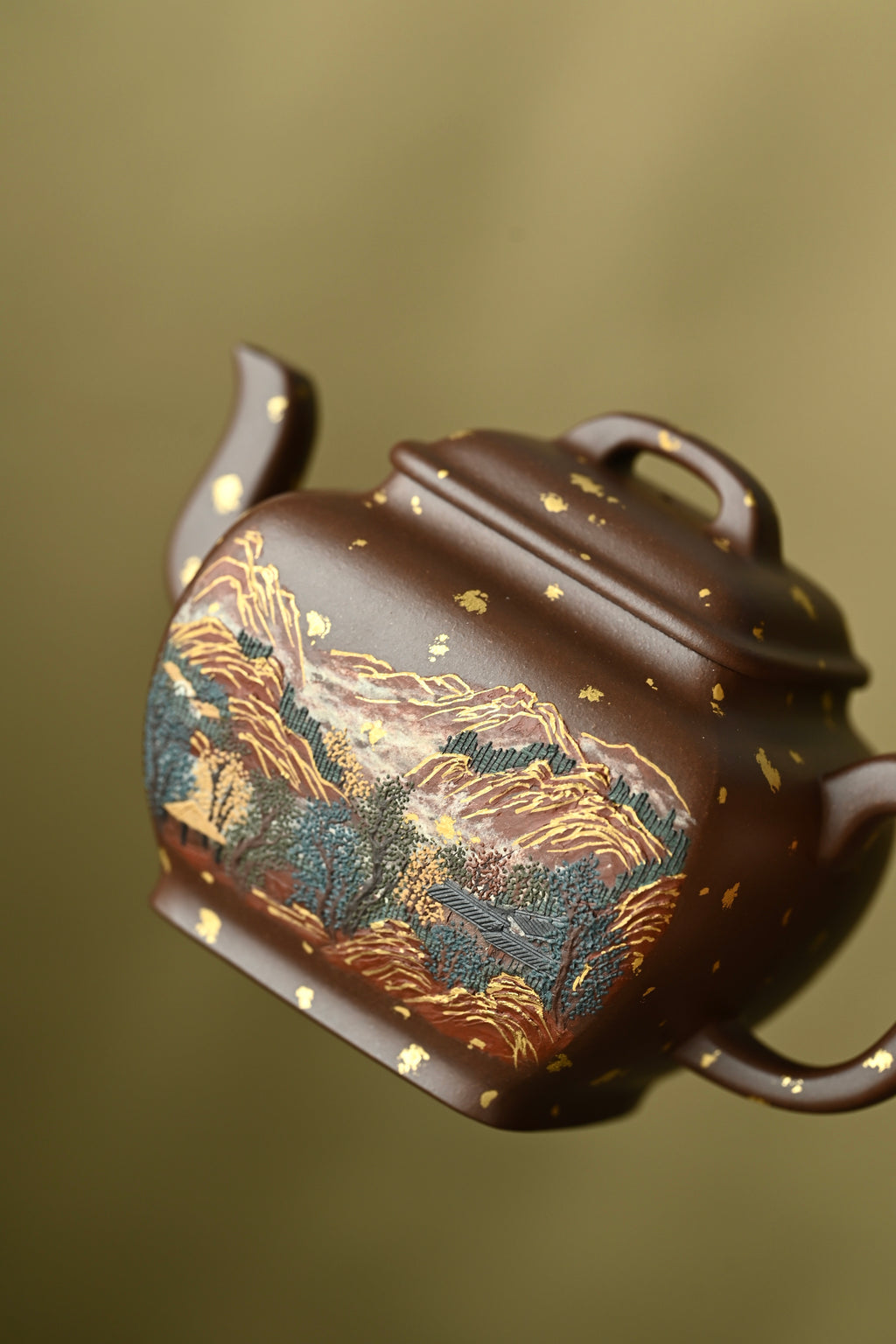 鸣远四方·万山红遍·全手工/六届全手工大赛一等奖高工施昌作品 容量330cc/原矿底槽清描金