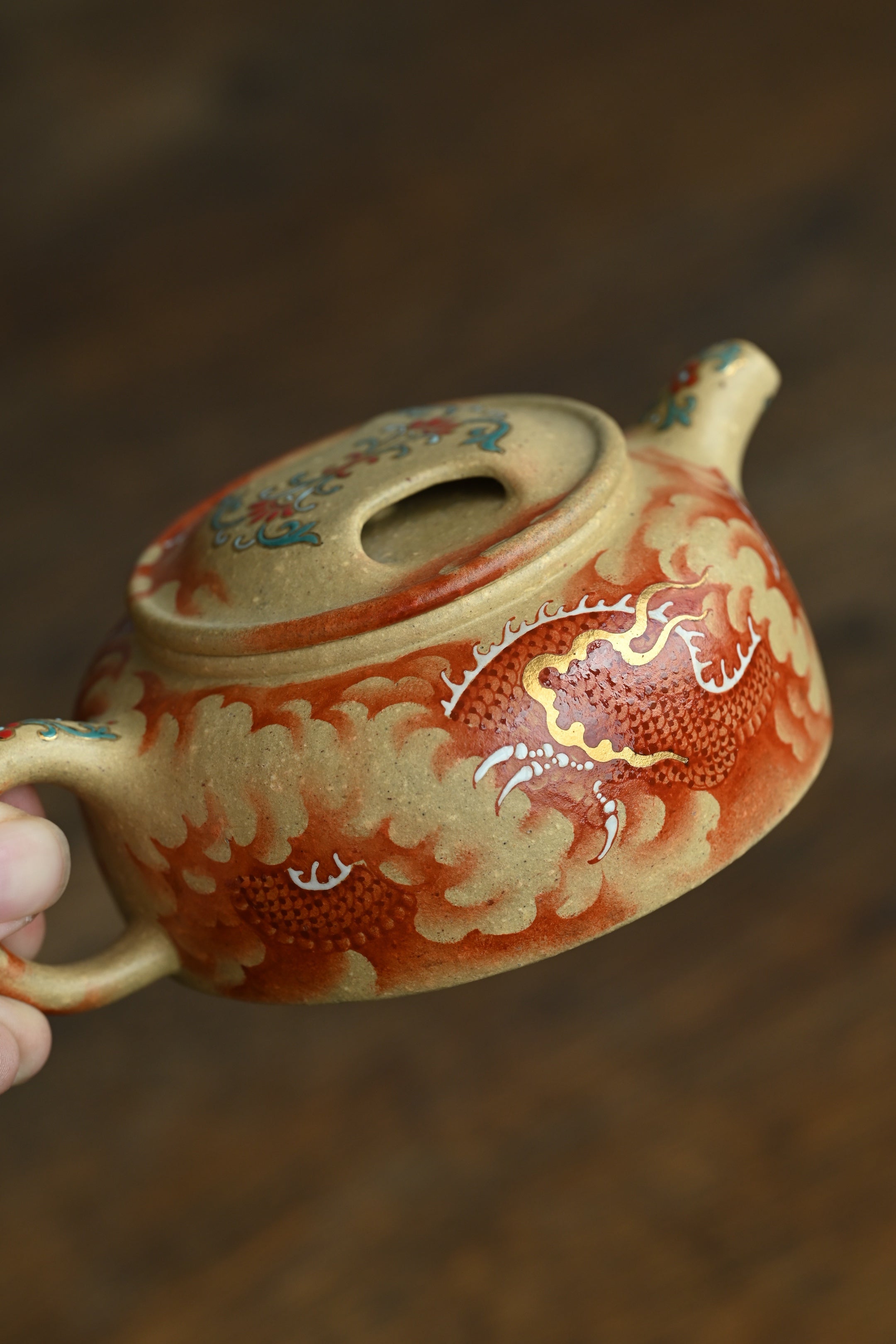 牛盖莲子·全手工/多届全手工大赛二等奖大拍陶手吴涛作品 /容量220cc/本绿矾红工艺