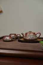 础瓢套组·全手工 /六届全手工大赛一等奖高工施昌作品 /容量300cc/原矿底槽清 造型如础石，壶身线条简练，柔中有刚
