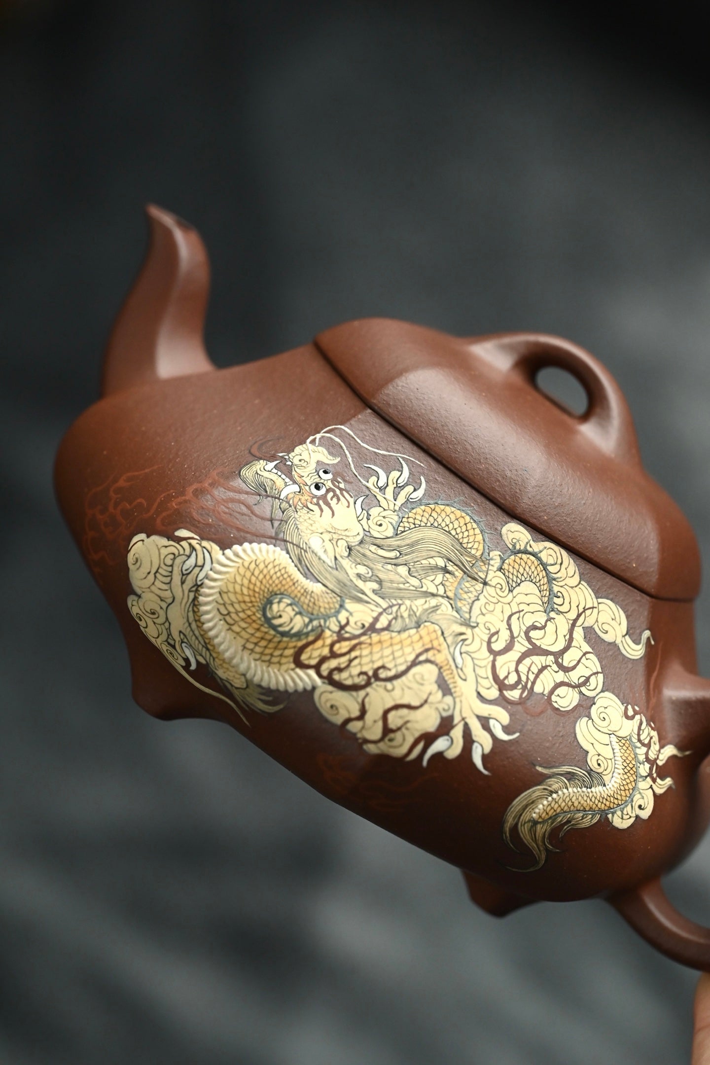 汉棠石瓢·全手工 /多届全手工大赛二等奖大拍陶手吴涛作品 泥绘名家褚萍泥绘 容量360cc/原矿底槽清