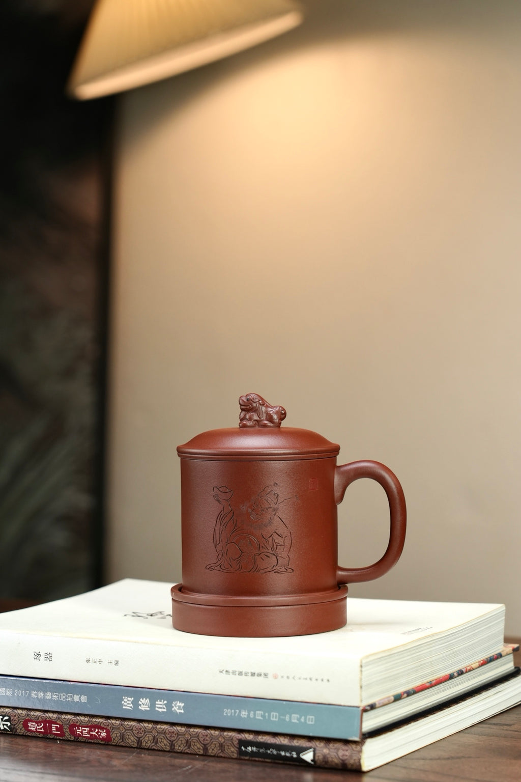 五件套【盖杯/办公杯】 原矿极品紫泥·470cc（满）  国家级工艺美术师-沈杰：刻绘装饰 钟馗·一生正气