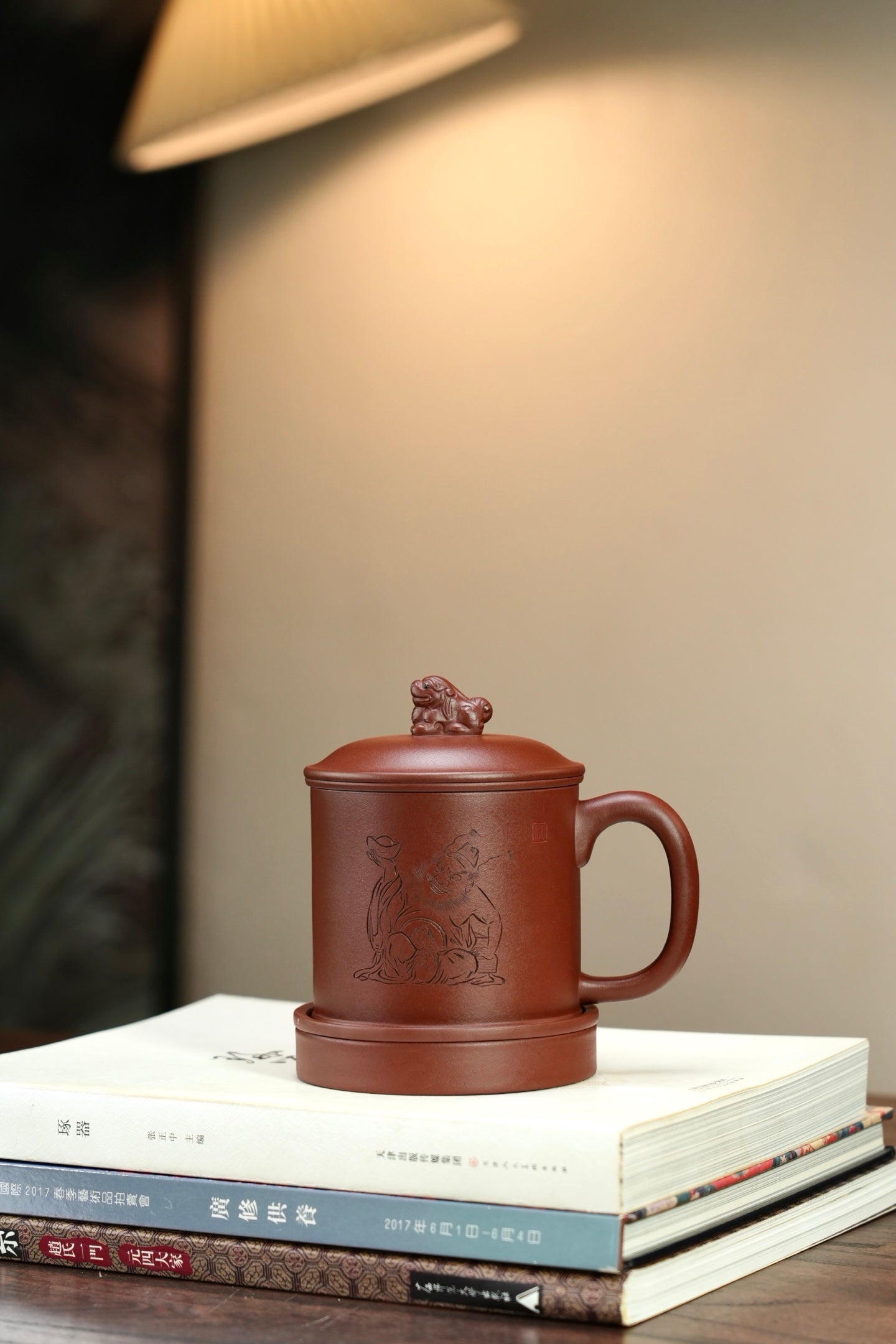 五件套【盖杯/办公杯】 原矿极品紫泥·470cc（满）  国家级工艺美术师-沈杰：刻绘装饰 钟馗·一生正气