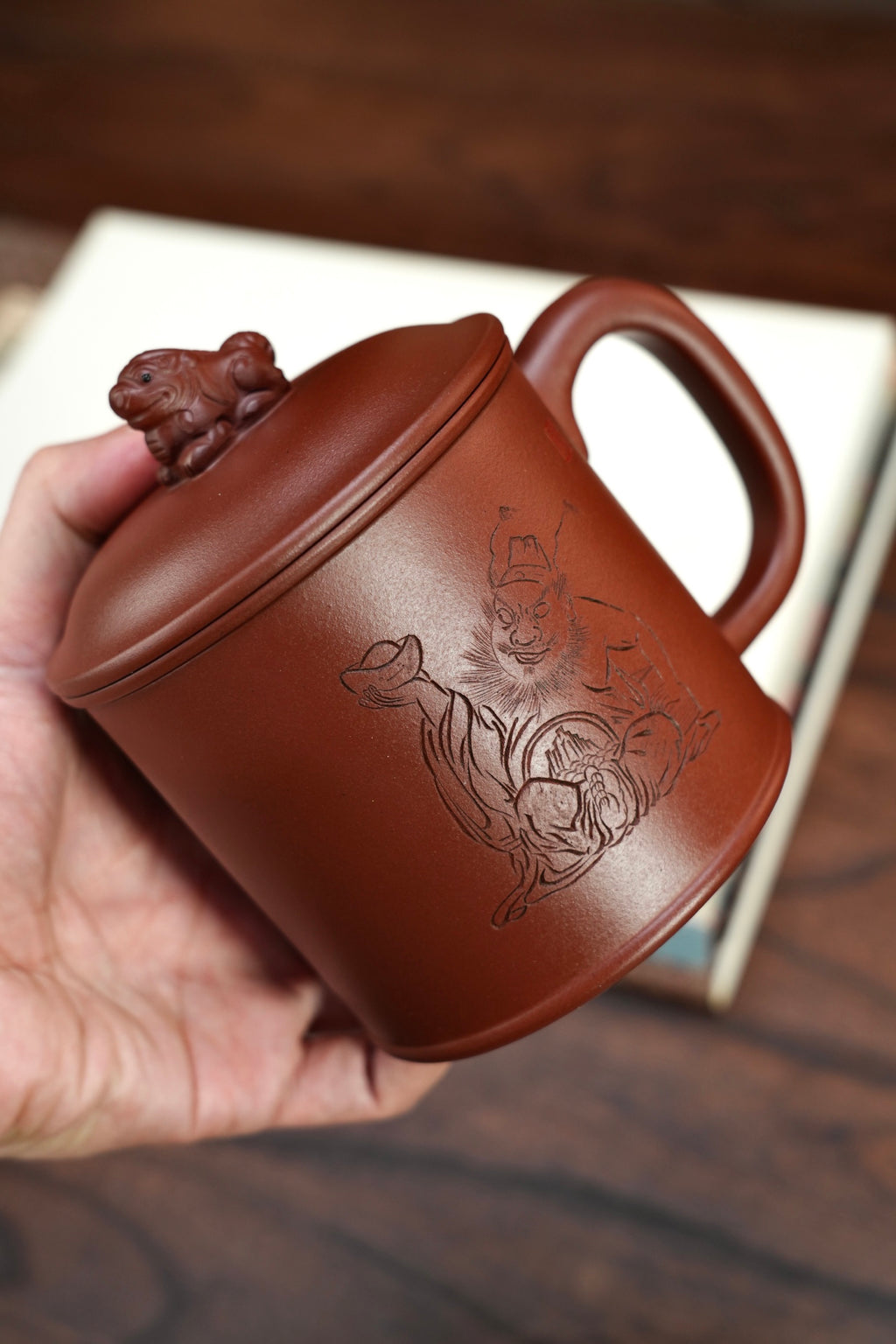 五件套【盖杯/办公杯】 原矿极品紫泥·470cc（满）  国家级工艺美术师-沈杰：刻绘装饰 钟馗·一生正气