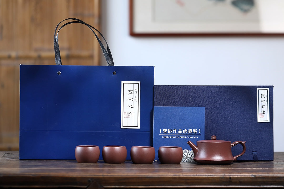 宜兴原矿紫砂·精品套组《柱础壶》好料好工推荐！ —— 原矿优质老紫泥·230cc ——著名紫砂陶艺家·杨菲制