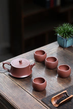 宜兴原矿紫砂·精品套组《柱础壶》好料好工推荐！ —— 原矿优质老紫泥·230cc ——著名紫砂陶艺家·杨菲制