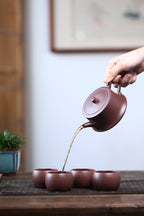 宜兴原矿紫砂·精品套组《柱础壶》好料好工推荐！ —— 原矿优质老紫泥·230cc ——著名紫砂陶艺家·杨菲制