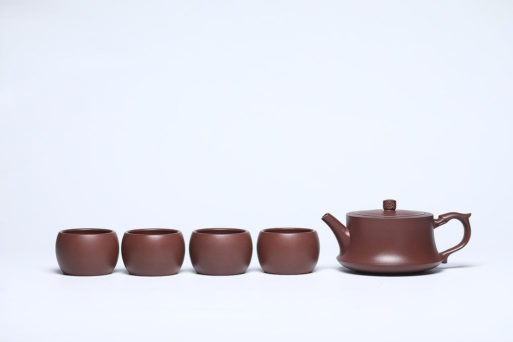 宜兴原矿紫砂·精品套组《柱础壶》好料好工推荐！ —— 原矿优质老紫泥·230cc ——著名紫砂陶艺家·杨菲制