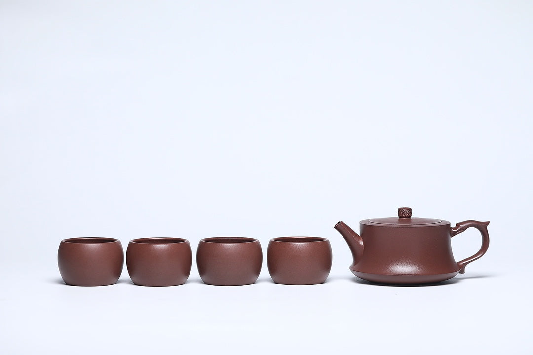 宜兴原矿紫砂·精品套组《柱础壶》好料好工推荐！ —— 原矿优质老紫泥·230cc ——著名紫砂陶艺家·杨菲制