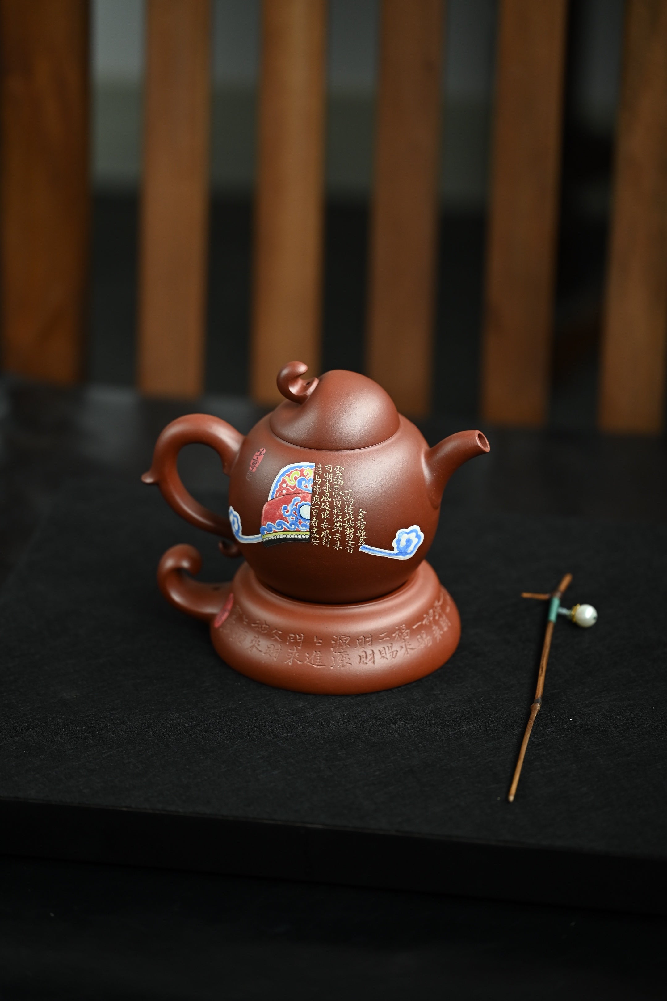 福禄套组·全手工/容量380cc/极品紫泥 器型如福葫，壶身饱满聚气，流把舒展