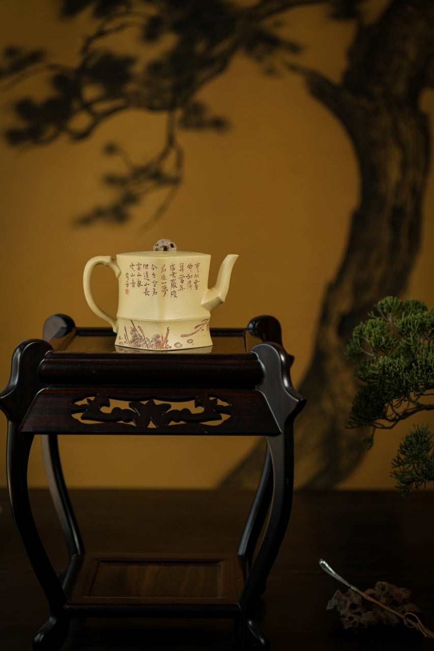 大生壶第四代嫡传·省大师范秀芳臻品《太湖菱竹壶》——原矿优质本山绿泥·200cc（入册款代表作）