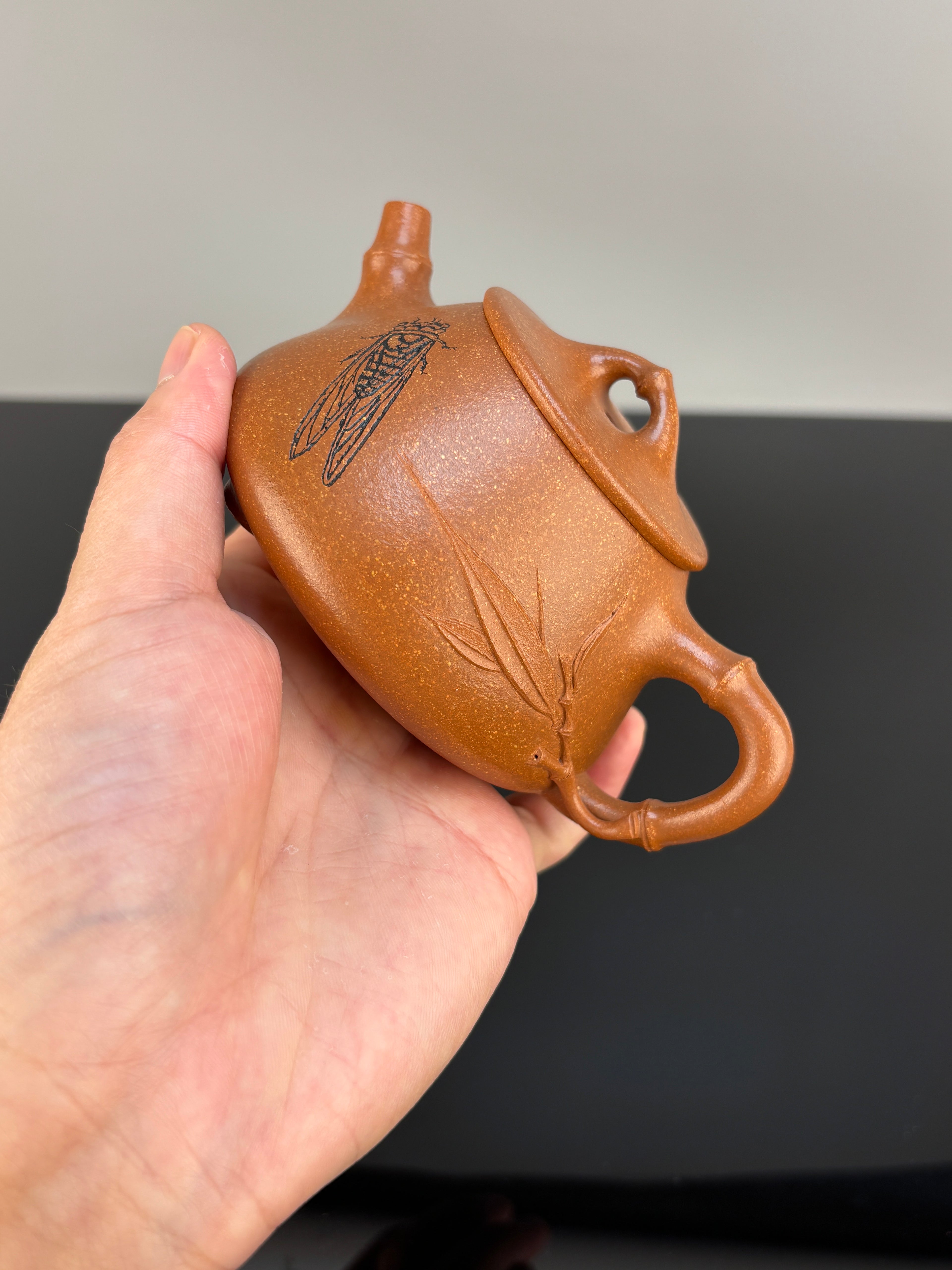 范泽锋高徒·邱爽紫砂潜力重器《竹节平盖石瓢》——原矿优质金降坡·220cc