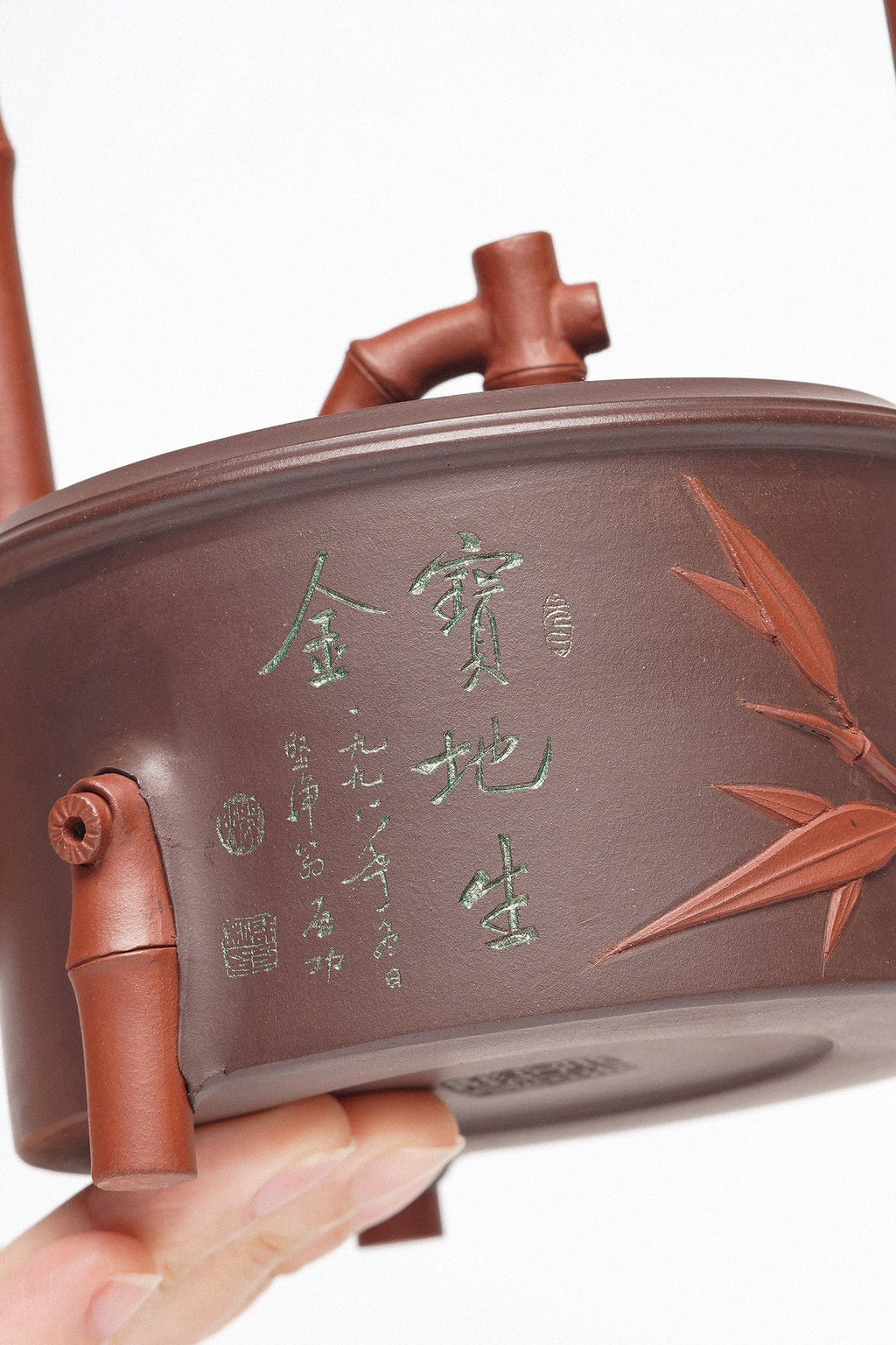 周建春大师扛鼎之作《竹段提梁壶》——原矿优质老紫泥双拼·400cc ——正高级工艺美术师·周建春·制