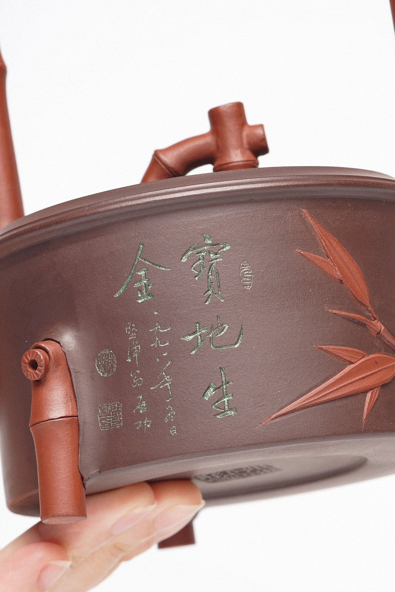周建春大师扛鼎之作《竹段提梁壶》——原矿优质老紫泥双拼·400cc ——正高级工艺美术师·周建春·制