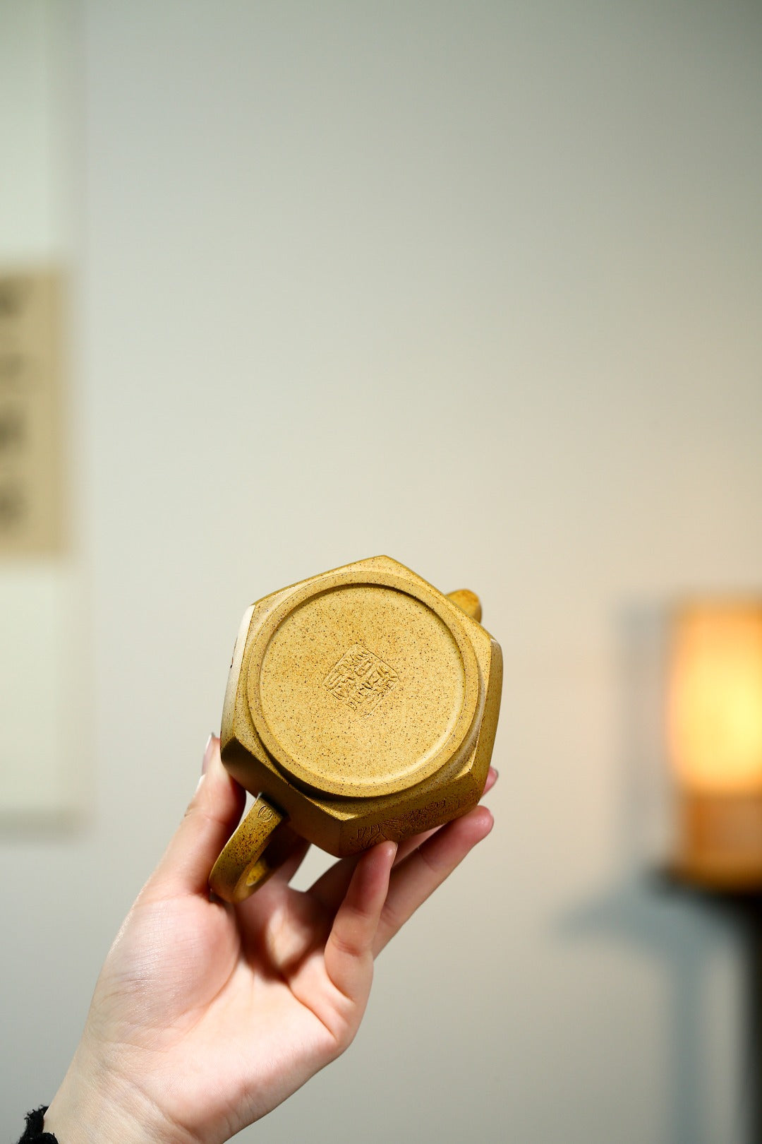 紫砂藏品｜高级工艺美术师·许时娟制【六方青玉壶】原矿优质黄金段·300cc
