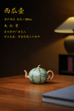 夏日清欢🍉西瓜入壶｜朱红景手作西瓜紫砂花器——原矿优质绿泥·段泥·280cc ——紫砂花器艺术家·朱红景 制