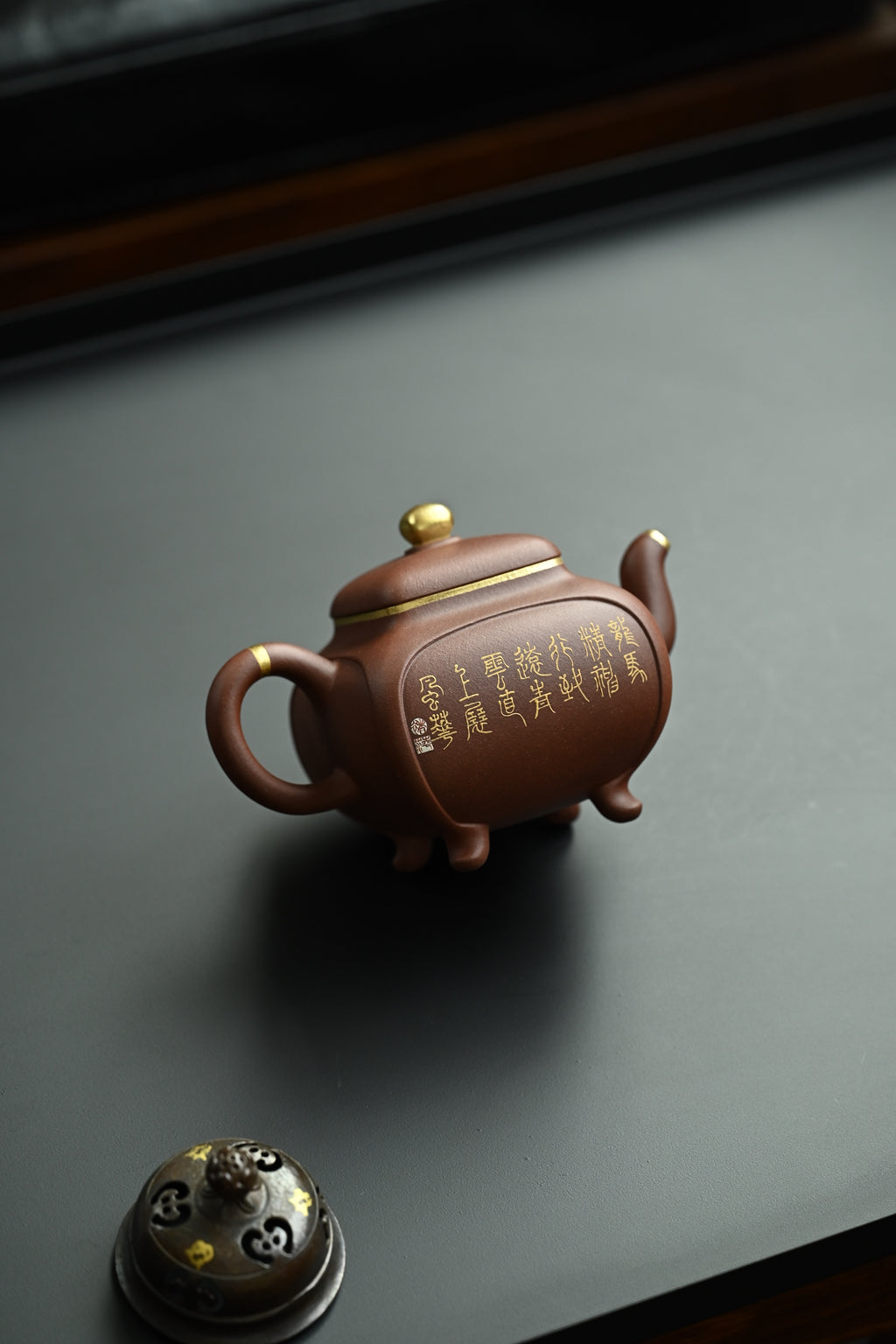 四方锦炉·全手工 /多届全手工大赛二等奖大拍陶手吴涛作/泥绘名家褚萍泥绘 /容量300cc/原矿底槽清
