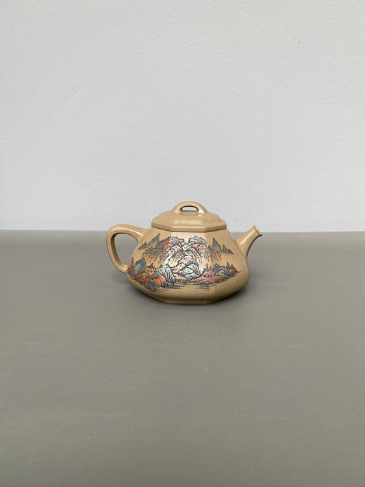 紫砂界彩刻山水标杆·李峰臻品《六方石瓢》  ——原矿优质青段泥·260cc ——著名紫砂彩刻艺术家·李峰亲工