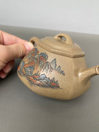 紫砂界彩刻山水标杆·李峰臻品《六方石瓢》  ——原矿优质青段泥·260cc ——著名紫砂彩刻艺术家·李峰亲工