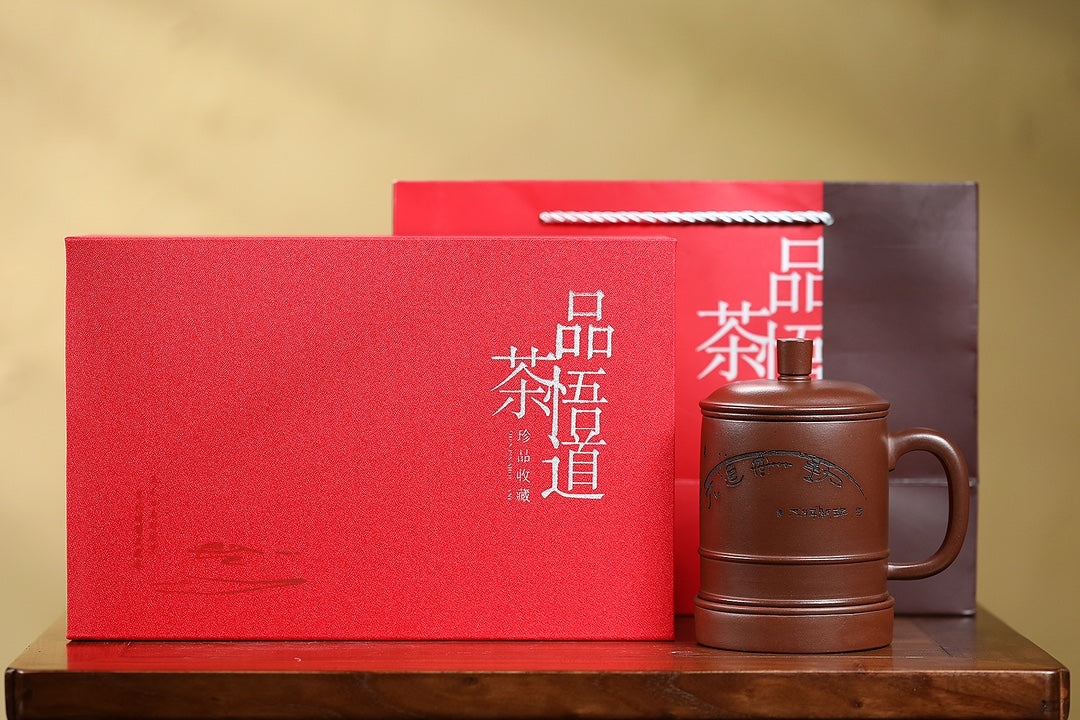 国大师邱玉林装饰👍五件套《天道酬勤》商务杯、办公杯、高端盖杯·礼盒版 家藏优质老紫泥·400cc