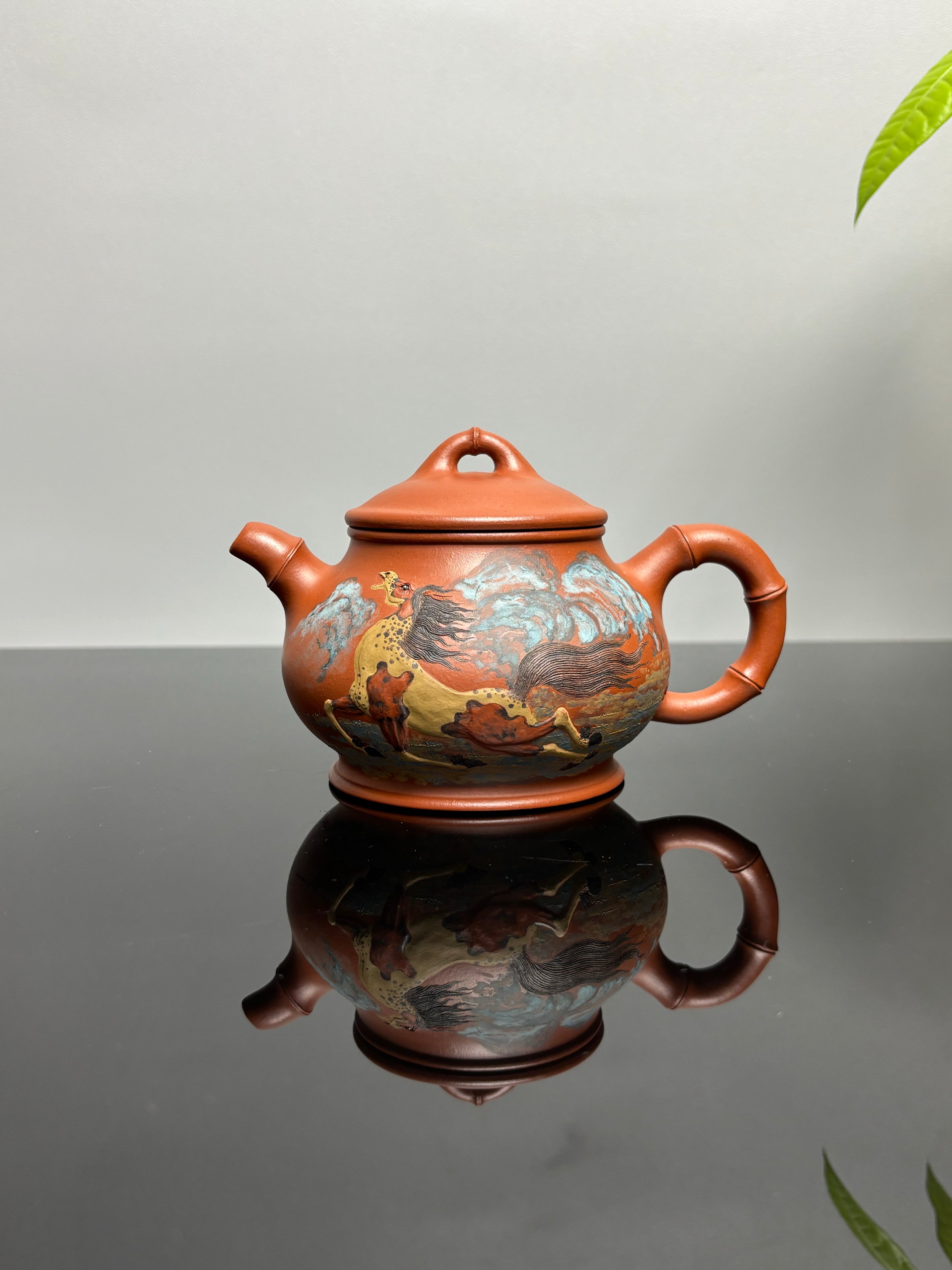 紫砂堆塑·高端臻品 | 彭金格大师孤品重器【竹香潘壶】——原矿优质老清水泥·330cc