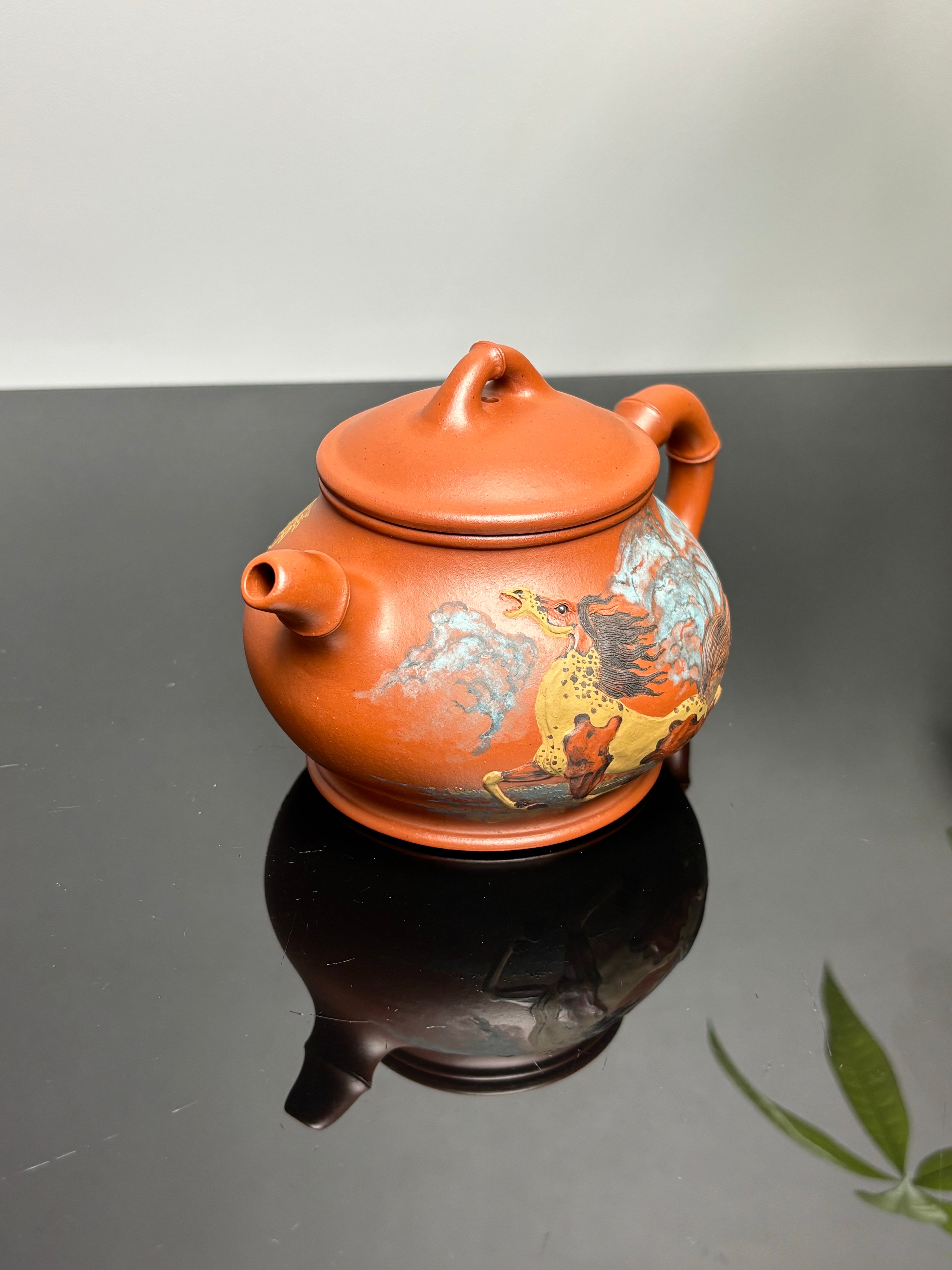 紫砂堆塑·高端臻品 | 彭金格大师孤品重器【竹香潘壶】——原矿优质老清水泥·330cc