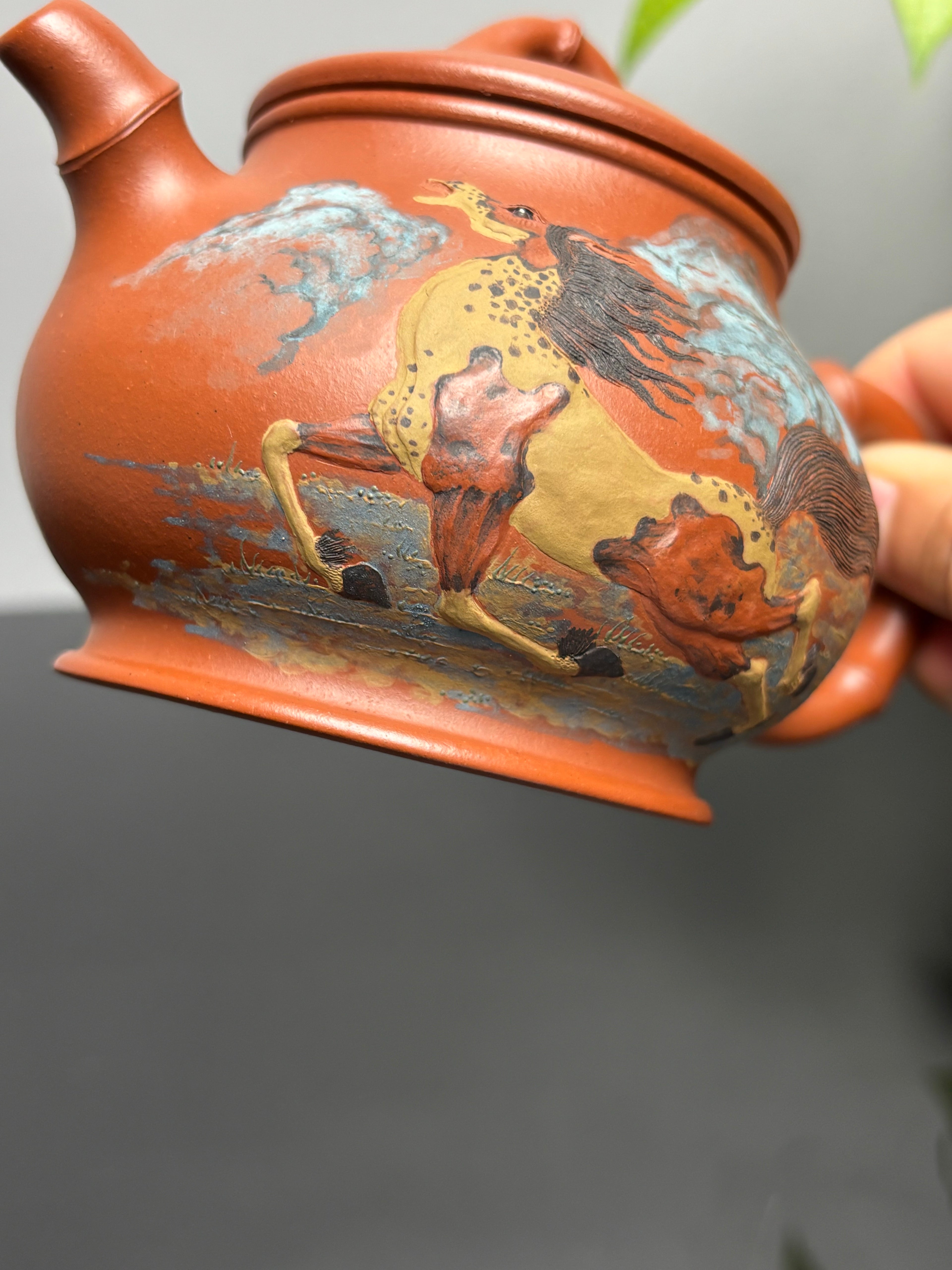 紫砂堆塑·高端臻品 | 彭金格大师孤品重器【竹香潘壶】——原矿优质老清水泥·330cc
