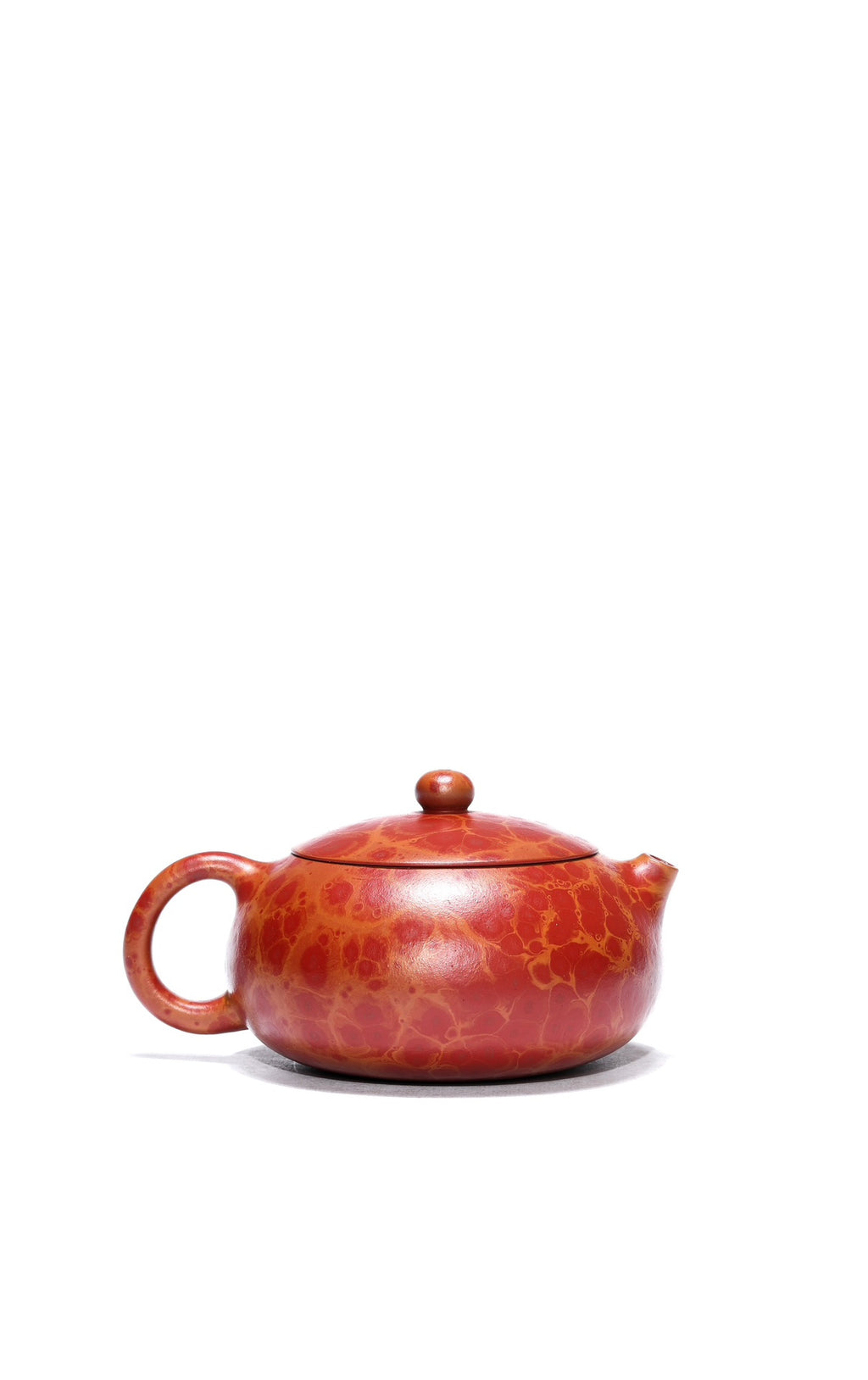 业界唯一 火山玉影绞泥巅峰臻品《扁西施壶》——珍稀原矿紫砂糅合·火山玉影绞泥·280cc ——著名紫砂艺术家·张娟 亲制
