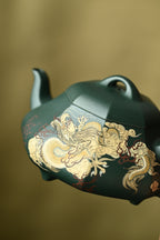汉棠石瓢·全手工/多届全手工大赛二等奖大拍陶手吴涛作品/泥绘名家褚萍泥绘/容量380cc/苏门答腊青