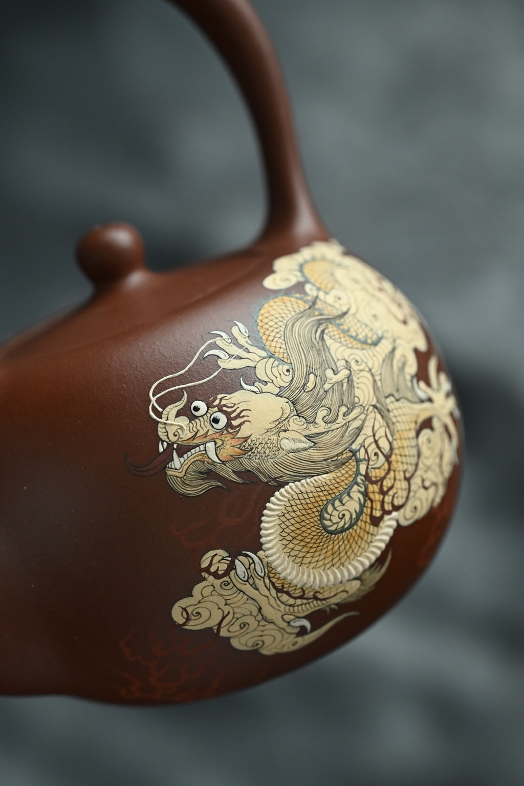 玉珠提梁·全手工/多届全手工大赛二等奖大拍陶手吴涛作品 /泥绘名家褚萍泥绘 /容量450cc/原矿底槽清