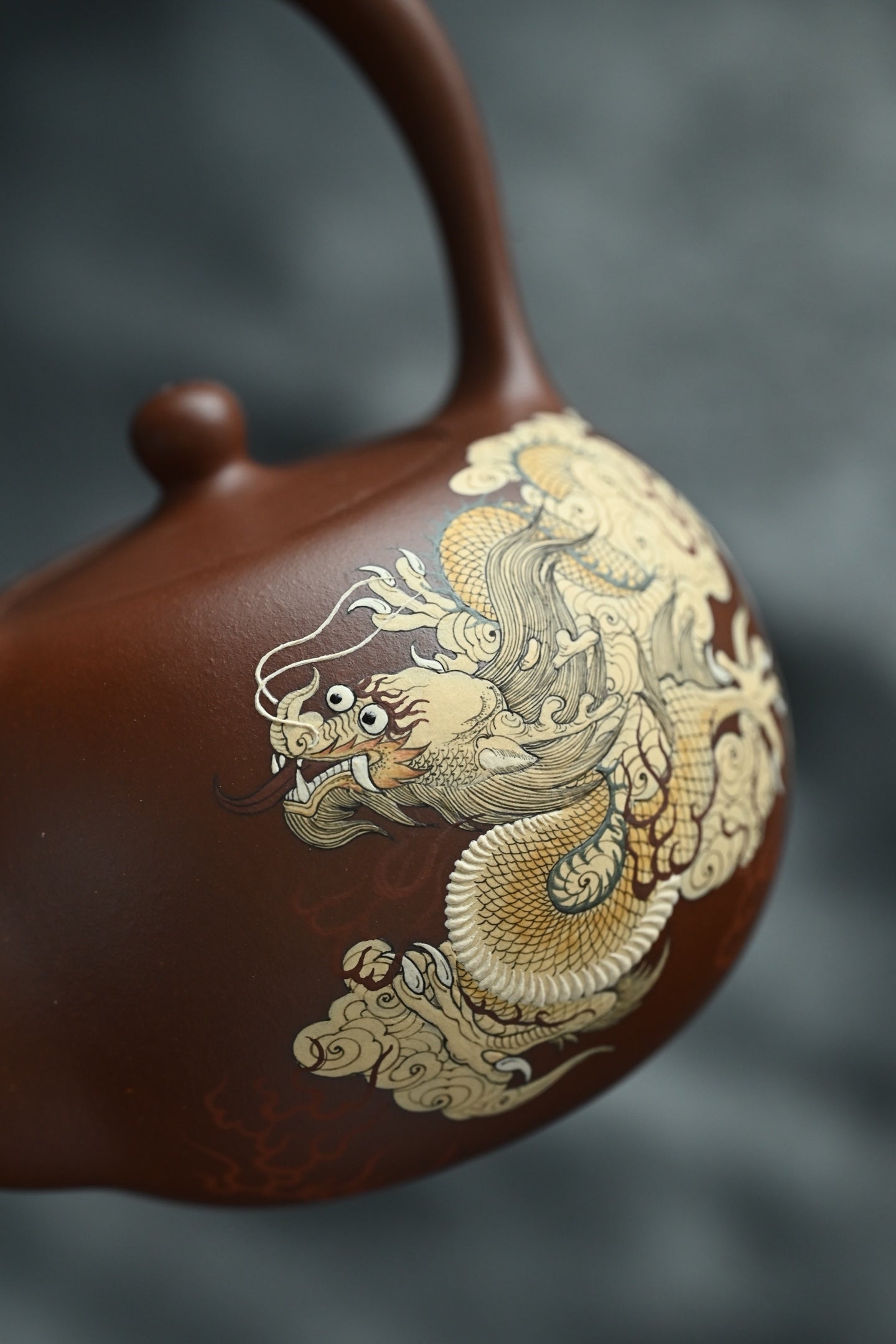 玉珠提梁·全手工/多届全手工大赛二等奖大拍陶手吴涛作品 /泥绘名家褚萍泥绘 /容量450cc/原矿底槽清