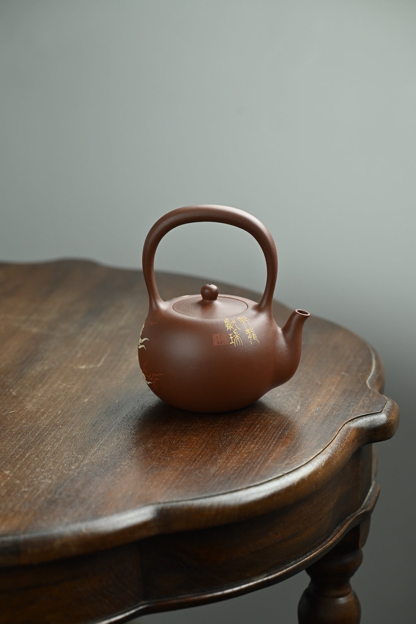 玉珠提梁·全手工/多届全手工大赛二等奖大拍陶手吴涛作品 /泥绘名家褚萍泥绘 /容量450cc/原矿底槽清