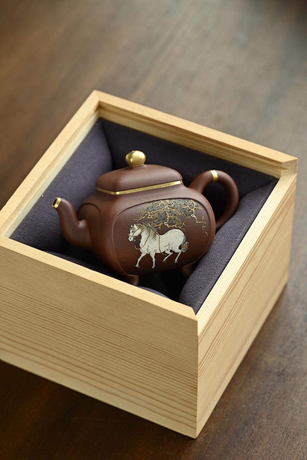 四方锦炉·全手工/多届全手工大赛二等奖大拍陶手吴涛作品  /泥绘名家褚萍泥绘/容量300cc/原矿底槽清